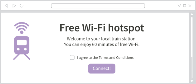 Example of a captive portal Train station Wi-Fi. Click here for 60 minutes of free Wi-Fi